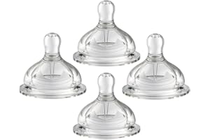 Oberni Teats Size 3, Large Flow Suitable for 6~12 Months Newborn Baby, Breast-Like Soft Silicone Nipples Fits Oberni Wide-Neck Baby Bottles, Pack of 4