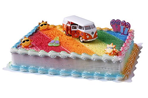 Cake Company Torten-Figur "Flower Power Bully" | ca. 12 cm | Bus aus Metall in 1:24 | 3 Sonnen mit Brille Picker & 3 Flip-Flop Picker | aus Kunststoff | Torten-Deko & Kuchen-Deko für Motiv-Torten