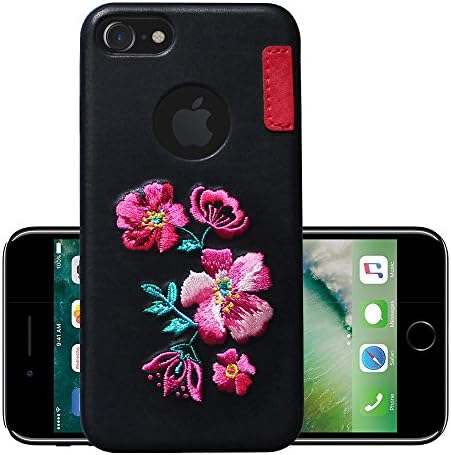 iPhone 7 Floral Case (4.7"), CRage 4.7 Inches Embroidered 3D Vintage Flower Case for Apple iPhone 7, Ultra Thin and Light Weight Design for Girls and Women, Color Black