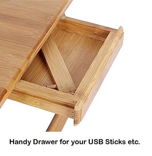 Bramley Power verstellbar Höhe Bambus tragbar faltbar Laptop Notebook Schreibtisch, Tablett Tisch, Bett Tisch mit Schublade - 3