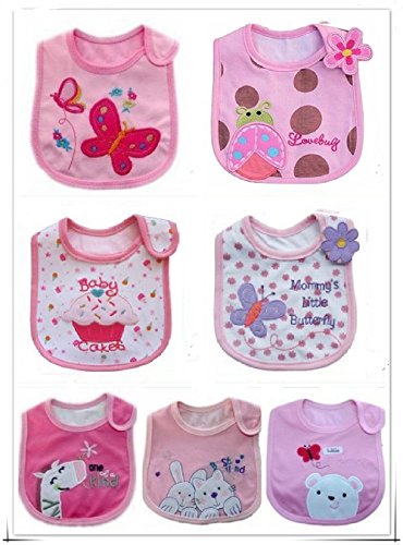 Babylätzchen für Mädchen, voll gefüttert, Baumwolle mit wasserdichter PVC-Innenseite, 0-3 Jahre, 7 Stück