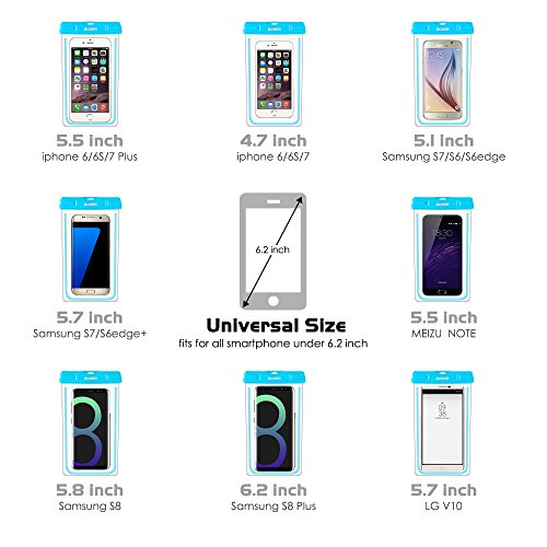 Custodia impermeabile, AOWIN Custodia a secco universale con cinturino militare regolabile per attivitÃ  all'aperto per iPhone 6S 6 6S Plus SE 5S Galaxy S8 Plus S7 S6 S5 Bordo S4 Nota 5 4 3, LG Huawei Fino a 6 pollici(Blu)