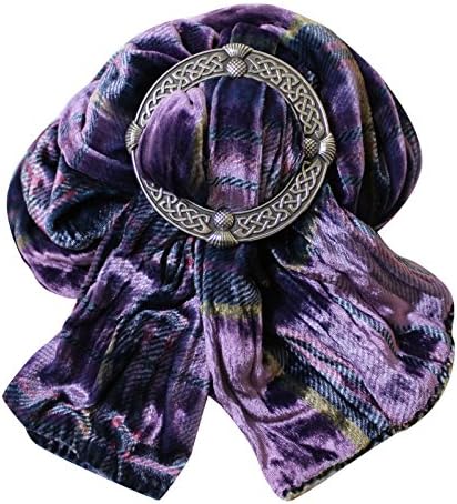 Ladycrow Twisted Purple Tartan Velvet Scarf and Stunning Pewter Scarf Ring Gift Set