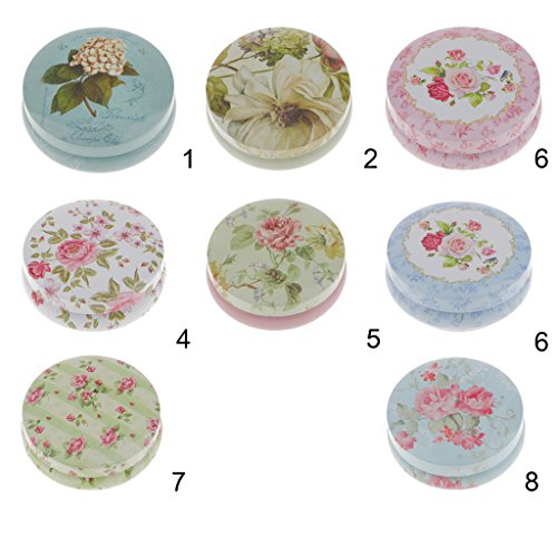 MagiDeal Blumen Design , Rund Leerdose Aufbewahrungsdosen Blechdose Vorratsdose mini Dosen Organizer aus Weißblech – Rosa - 4