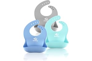 BEBOAN Silikon Baby Lätzchen, 3 Stück wasserdichtes Lätzchen(4-60 Monate), Lätzchen für Babys & Kleinkinder | Schnelltrocknend, lebensmittelechtes Material, Unisex (Blau/Hellgrün/grau)