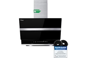 KKT KOLBE A+++ Dunstabzugshaube 60 cm Kopffreie Wandhaube Edelstahl schwarzes Glas Nachlaufautomatik LED-Beleuchtung SensorTouch-Bedienung HERMES6005S