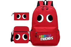 Jilijia Colorful Monster Cyan Looky Red Backpack,Anime Game Peripheral Daypack Shoulder Bag Three Pieces Student Bookbag Lunchbag Pen Bag 3Pcs Set