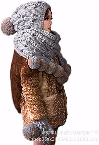 PMAO-Scarf Hat Warm Hooded Handmade Woolen Gloves Scarf Hat