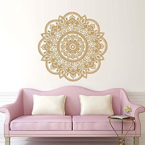 Mandala Wall Decals Bedroom Yoga Sticker Marrocan Pattern Om Symbol Decal Indian Lotus Flower Meditation Bohemian Wall Decor(gold, 32"WX32"H)