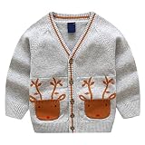G-Kids Kleinkinder Baby Mädchen Jungen Strickjacke Strickpullover Weihnachten Jacke Langram Rundals Cardigan Sweatshirt Grau 110