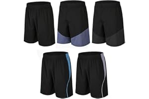 BUYJYA Lot de 5 Shorts de Sport pour Homme - pour l'entraînement, Le Basket-Ball, Le Football, Le Badminton, la Course à Pied, la Gym