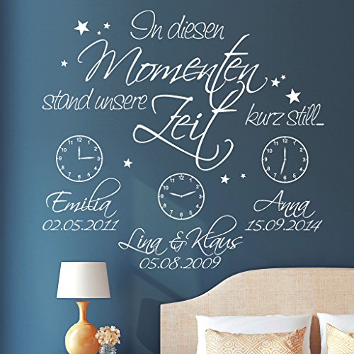 Wandtattoo Loft Schriftzug „In diesen Momenten stand unsere Zeit kurz still…“ mit Ihren Wunschdaten und Uhren / 54 Farben / 3 Größen / BITTE TEILEN SIE UNS IHRE WUNSCHDATEN IM ANSCHLUSS AN DIE BESTELLUNG PER NACHRICHT MIT!!! / nougatbraun / 80 cm Hoch x 90 cm Breit - 4