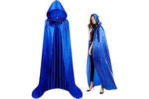 HATFRYF Capas de la Parca con Capucha de Gancho Azul, Larga Capa de la Parca para Halloween, Capa de Disfraz para Fiesta de Cosplay, Trajes de rol de Mascarada para Adultos(170CM)