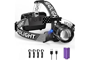 SENDALE Linterna Frontal LED Recargable, 100000 Lúmenes, Con Sensor, 9000 MAh USB C, 3 Modos De Luz, IP65 Resistente Al Agua, Ajustable