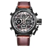 Coolster Herren Sport Military Army Wasser Resistant LED Kalender Uhren Leder Armbanduhr (Kaffee 2)