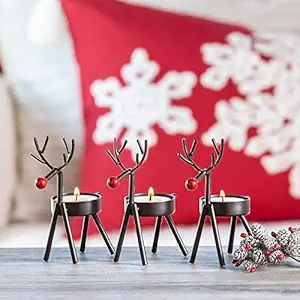 The Purple Tree Christmas Red Nose Reindeer Tealight Holder - 4 pc, Reindeer Shaped tealight Holder, Christmas Gift, Christmas Light, Christmas tealight Candle Holder