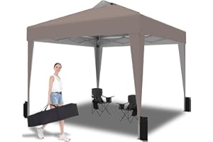 DADAWAY 2 x 2M Pop Up Gazebo Canopy, Water and UV Resistant Party Camping Tent Canopy Marquee with Carry Bag- Green (Beige, 3 x 3M)