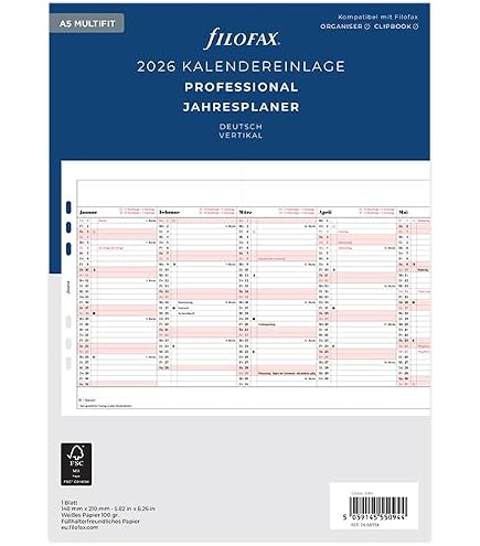 GENXON 2026 Diary Refill – Week On Two Pages – A5 & Personal Size, Monthly Tabs
