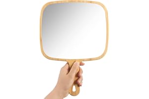 YEAKE Handspiegel, extra groß, natürlicher Bambus-Handspiegel mit Griff, einseitiger, tragbarer Reise-Kosmetikspiegel für Männer und Frauen, 22,6 cm B x 31,5 cm L