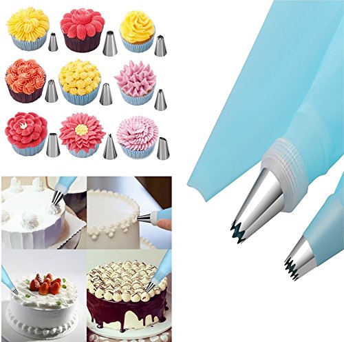 Thsinde Spritztüllen Set mit 30 Stücke Garniertülle 24 Spritzbeutel 1 Dekorieren Spritze für Pralinen, Plätzchen, Keksen, Kuchen und Torten Deko aus Edelstahl - 2