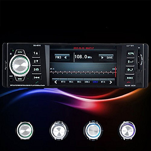 ieGeek Car Stereo with Reverse Camera,4018 4.1inch LCD Bluetooth MP3/MP4/MP5 Car Stereo + Mini Backup Camera Parking System,12V Car AUX-in/SD Card/USB Stick Audio Music Video Movie Player,FM Radio,Remote Control,Single DIN Size