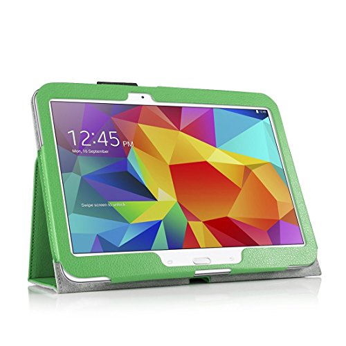 Invero® Premium Hülle Ledertasche umfasst Ständer Feature, Displayschutzfolie und Eingabestift Kugelschreiber für Samsung Galaxy Tab 4 10,1 Zoll SM T530 T531 (Grün / Green) - 2