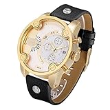 Easy Go Shopping Multifunktionale Dual Time Zone Quarz Business Sport Armbanduhr mit Lederband GMT Zeitkalender Leuchtende Anzeige für Männer (Artikelnummer : Wa1674jb)