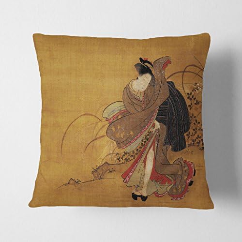Arty Pie Koryusai Isoda Beauty Oriental JAPANESE Stone Backed Cushion Throw Pillow, Multi-Colour, 17 x 17-Inch
