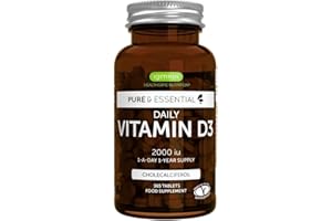 Pure & Essential Vitamine D3 Quotidienne 2000iu Cholécalciférol, 1 par jour, 1 an d’approvisionnement, végétarien, 365 petits comprimés