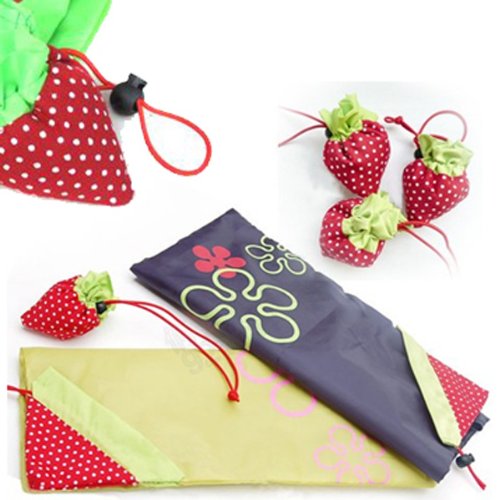 HuntGold Nette Faltbare Erdbeere Einkaufs Umwelt Wiederverwendbare Schulterhandtasche Compact Pouch (zufällige Farben) - 3