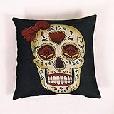 Luxbon 3er Set Totenkopf Schädel Leinen Kissenbezug Kissenhülle Sofakissen Pillowcase Haus Auto Deko 18 x 18 “ Schwarz - 4