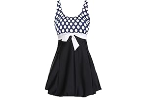 AMAGGIGO Women's Polka Dot One Piece Swimsuit Tummy Control Swimwear Swimdress with Skirt