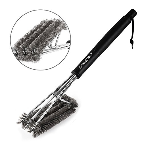 DOSMUNG Grillbürste-BBQ Grillbürste, Edelstahl Borsten, 3 Edelstahl Bürsten in 1 Reiniger Werkzeug, Geeignet für Weber, Charbroil, Gas, Infrarot und Holzkohlegrills