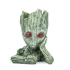 Pinkdesh Baby Groot Succulent Planter - Small Indoor Flower Pots for Plants & Succulents with Drainage Hole, Cute Office Desk Decor Planters & Pen Holder for Succulent Plants Lovers (Green)