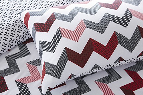 Pieridae Chevron Red Duvet Cover & Pillowcase Set Bedding Quilt Case Single Double King Daybed Bedroom (Double)