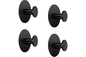 LJLink Crochet adhésif moderne noir Crochet à serviette rond en acier inoxydable Crochet mural sans percer inoxydable Crochet à vêtements pour cuisine Salle de bain Débarras, 4 pièces