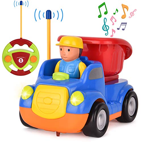 Preisvergleich Produktbild GotechoD Ferngesteuertes Auto Spielzeug, Cartoon RC Muldenkipper mit Licht Sound, Kippbare Ladefläche, Baufahrzeuge mit Fernbedienung für Kleinkind Kinder ab 2 Jahren