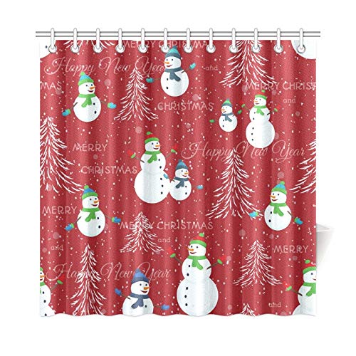 JEOLVP Home Decor Bath Curtain Seamless Christmas Pattern With Christmas Tree Sn Polyester Fabric Waterproof Shower Curtain For Bathroom, 72 X 72 Inch Shower Curtains Hooks Included