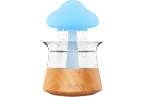 Umelee Humidifier Raincloud Shaped, Air Humidifier 300ml with 7 Colorful Night Lights & 3 Rain/Mist Modes, Water Humidifier for Bedroom Home Office Car (Wood Grain)