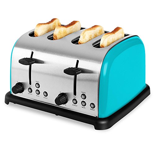 Klarstein Toaster Edelstahl-Toaster (Vintage-Design, für 4 Scheiben, 1650W, Bagel-Funktion, Auftau- und Aufwärm-Funktion, 6-stufig einstellbarer Bräunungsgrad) türkis - 6