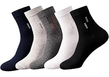 infino™ 5 Pairs Men's 100% Cotton Crew Socks: Mid-Calf, Dress Socks, Moisture Wicking, Suitable for All Seasons, Striped Patt