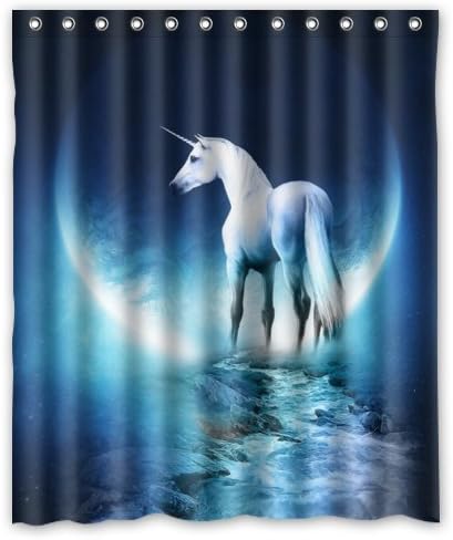 60" x 72" Clean and Classic White Pegasus Unicorns Moon Creek Art Background Waterproof Shower Curtain/Bath Decor Easily Washable Dries Fast