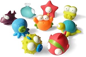 JAYSRIS Giocattoli da bagno per animali marini (9 pezzi),morbide stelle marine,squali,polpi,balene oceaniche,vasca da bagno creature acquatiche Giocattoli d'acqua per i più piccoli