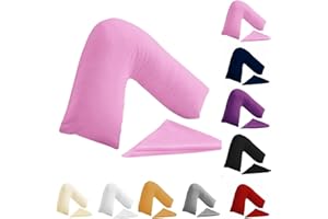 Buzzbuy Funda de almohada en forma de V, 100% polialgodón, soporte de espalda y cuello, ortopédica para embarazo/lactancia, cierre de sobre (rosa)
