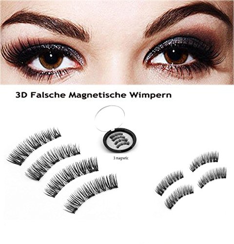 Preisvergleich Produktbild ASKSA Magnetische Falsche Wimpern, 3 Magnete Volle Augen - 3D Wiederverwendbare künstliche Wimpern Magnetic Eyelashes, Kein Kleber (1 Paar / 4 Stück)