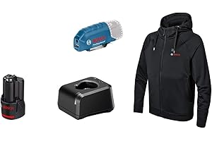 Bosch Professional veste sweat chauffante GHH 12+18V XA (avec adaptateur de charge USB GAA 12V-21 + batterie GBA 12V 2.0Ah + chargeur GAL 12V-20) - taille M