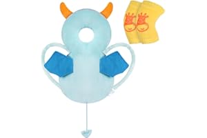 Vicloon Baby Kopfschutz, Verstellbare Schutzkissen Baby, Atmungsaktive Baby Head Schutzpolster für Kinder 4-24 Monate, Einstellbare Säugling Kissen Rucksack mit Knieschützer (Blaues Monster)