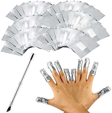 Pack of 100 Foil Nail Wraps Nail Art Soak Off Gel Polish Remover with Cuticle Pusher