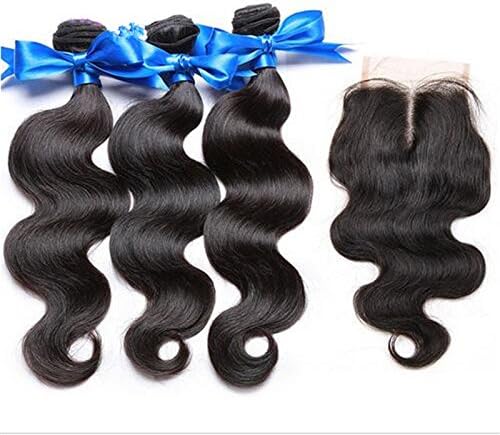 Instyle hair 8A 3 Bundles Raw Unprocessed Peruvian Body Wave Human Hair Weft With Middle Part style Closure(18" 18" 18" + 16" closure)