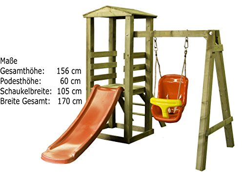 Woodinis-Spielplatz 186210-1 - Baby Spielturm aus Holz, 1-4 Jahre inklusiv Zubehör